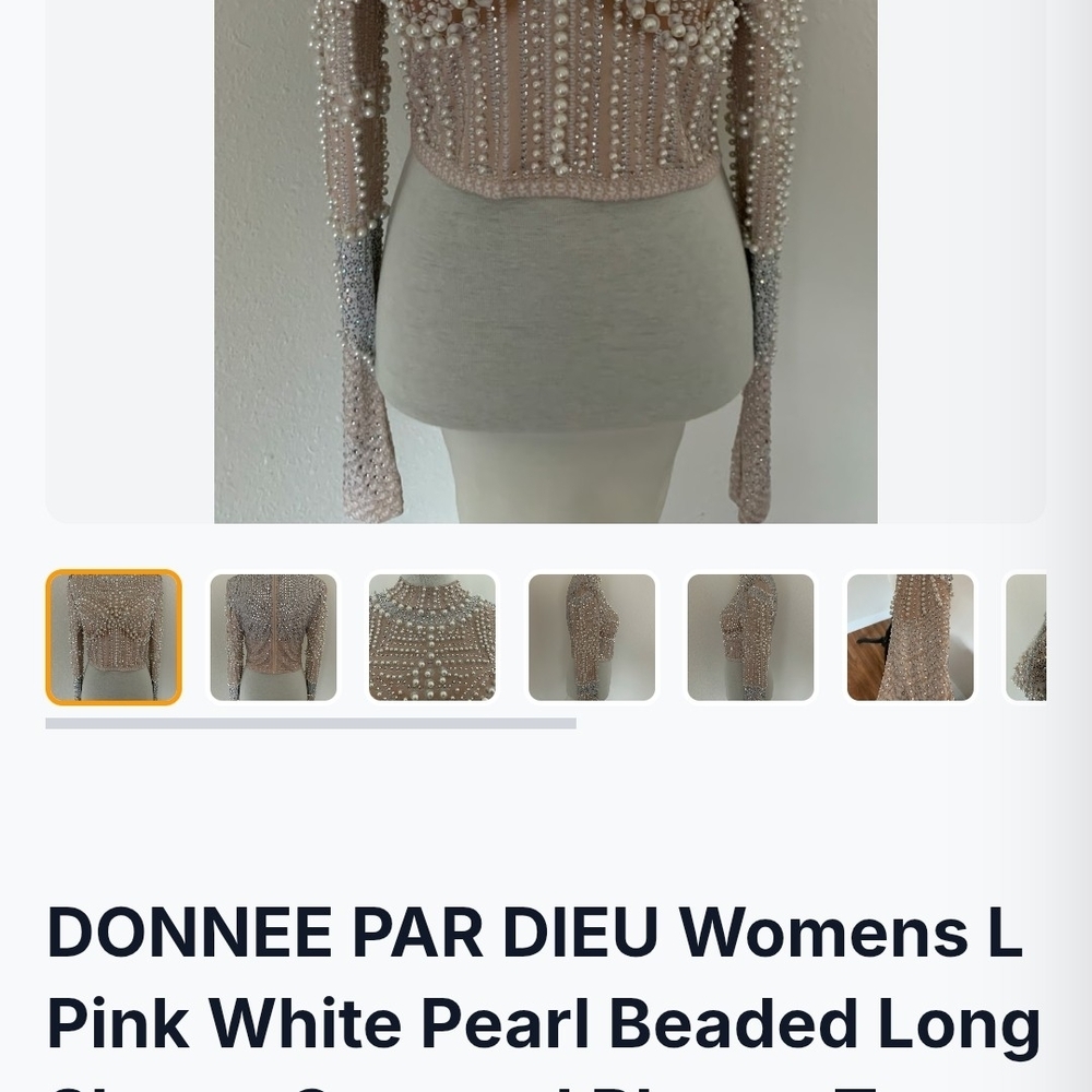 DONNEE PAR DIEU Women's Pink White Pearl Beaded Top